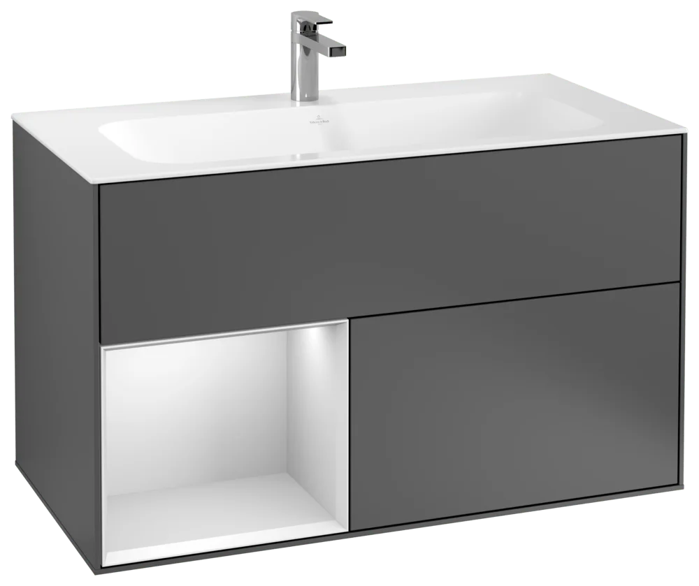 Villeroy & Boch Waschbeckenunterschrank Finion F03, Anthracite Matt Lacquer, 996x591x498 mm, mit Beleuchtung und Push-to-open Funktion
