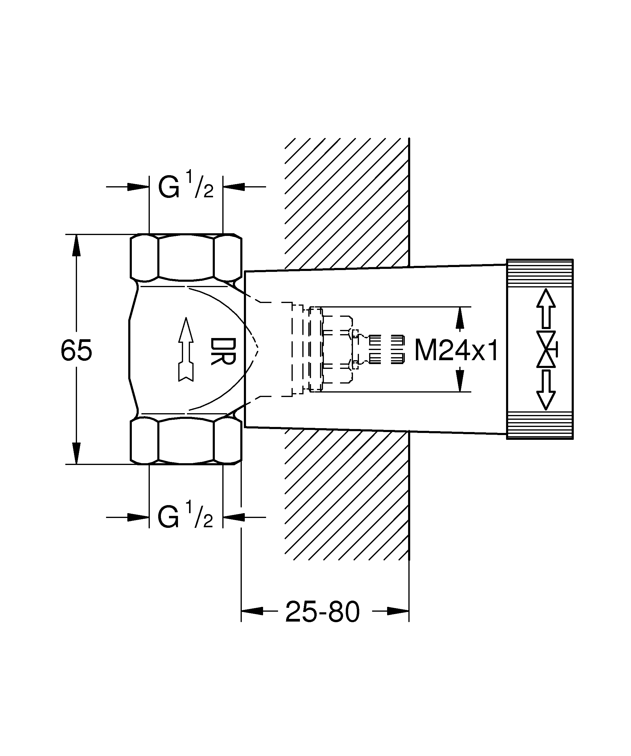 Unterputz-Ventil-Unterteil 29800, DN 15, vormontiertes Oberteil 1/2″, kurze Spindel, Gewindeanschluss 1/2″