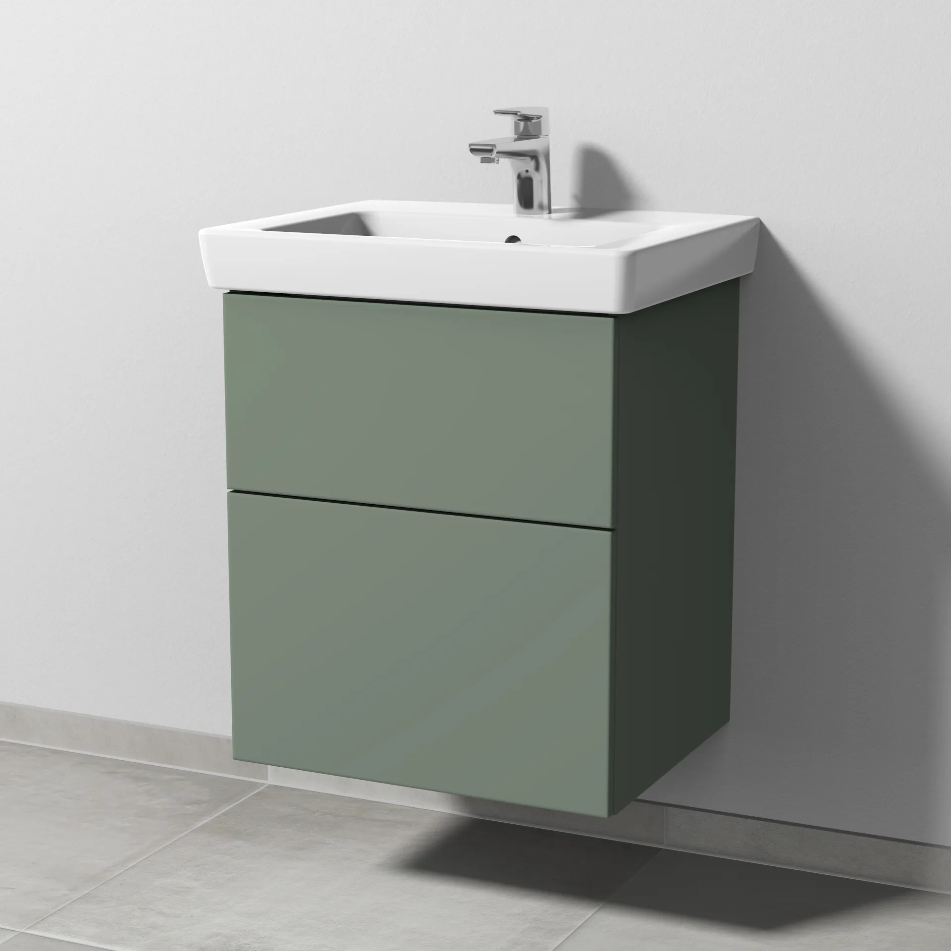 Sanipa Waschtischunterschrank „3way“ passend zu Keramik-Waschtische Subway 2.0 von Villeroy & Boch 500 × 593 × 417 mm in Soft-Green, Becken mittig