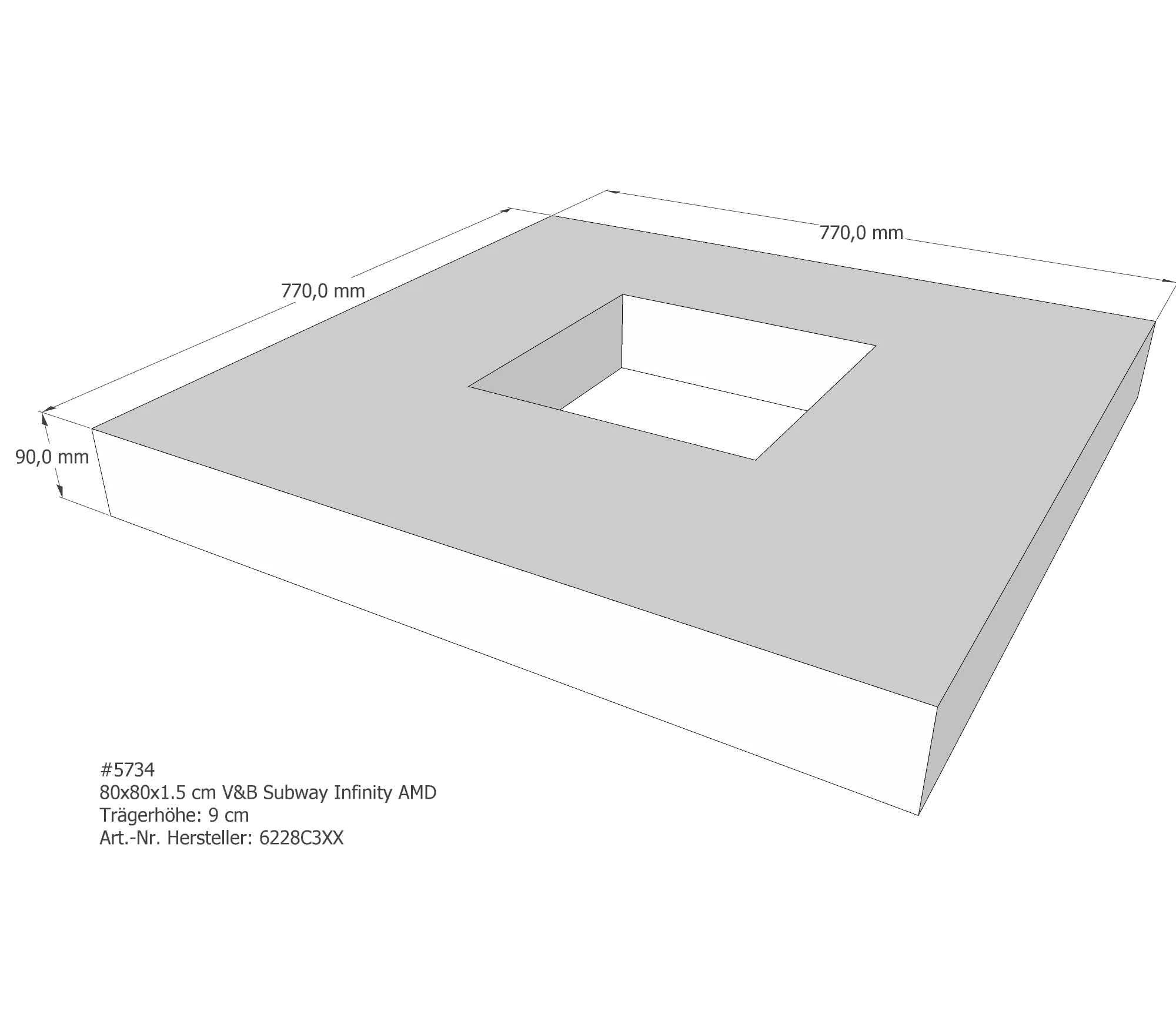 Duschwannenträger für Villeroy & Boch Subway Infinity 80 × 80 × 1,5 cm Breite: 80 cm / Länge: 80 cm