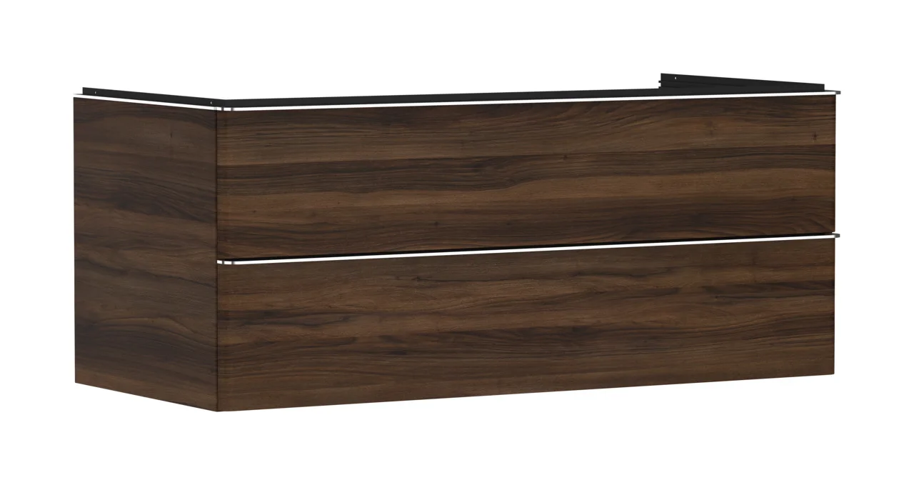 Hansgrohe Xelu Q Waschtischunterschrank Nussbaum Dunkel, 1.180 x 540 mm, 2 Schubkästen mit Griffleiste, verchromt glänzend, SoftClose, vormontiert Hansgrohe Xelu Q Waschtischunterschrank Nussbaum Dunkel, 1.180 x 540 mm, 2 Schubkästen mit Griffleiste, verchromt glänzend, SoftClose, vormontiert