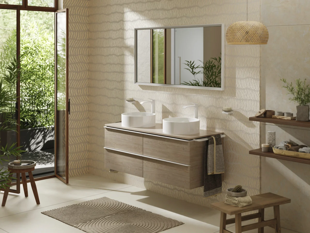 Hansgrohe Xarita E Spiegel 1400/700/50 mm, Mattweiß, LED-Beleuchtung mit Infrarotsensor, stufenlos dimmbar, AntiFog, Wandmontage