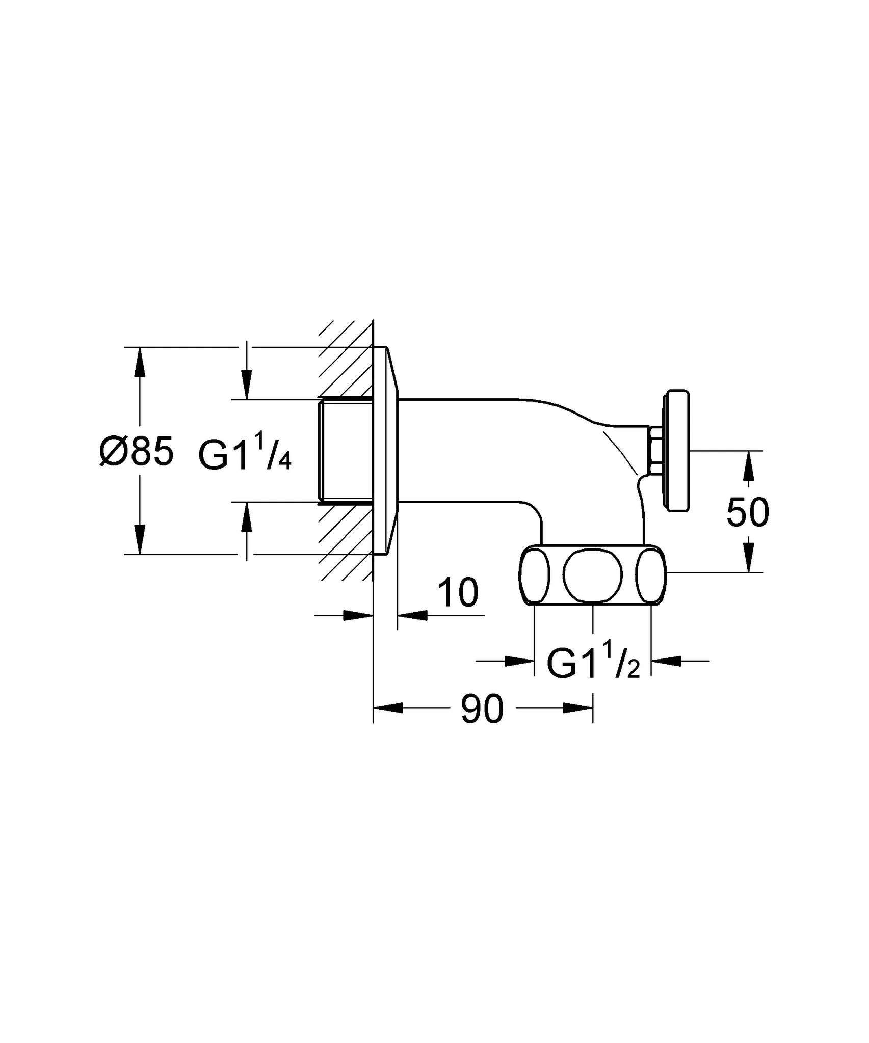 Abgangsbogen 12444, DN 32, Ausladung 90 mm, mit Thermometer, chrom Abgangsbogen 12444, DN 32, Ausladung 90 mm, mit Thermometer, chrom
