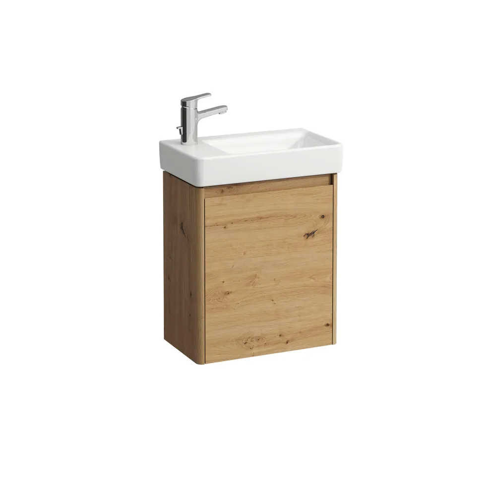 Waschtisch+Waschtischunterbau PRO S SET BASE 2.0 280x480x607 1 Hahnloch mit Überlauf 1 Tür Scharnier links mit Griffmulde weiß/we matt