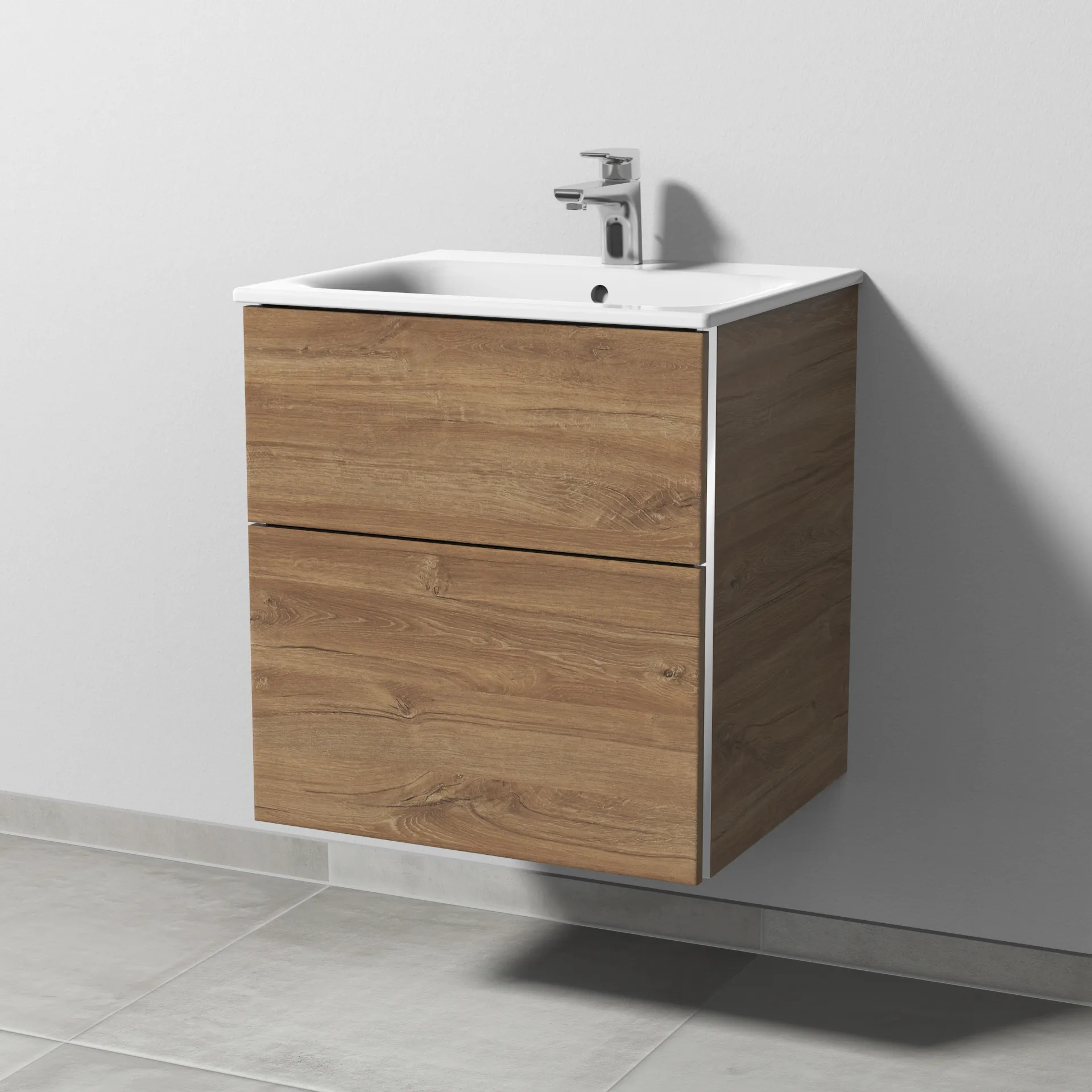 Sanipa Waschtischunterschrank „3way“ passend zu Keramik-Waschtische Renova Plan Slim von Geberit 535 × 582 × 472 mm in Eiche Kansas