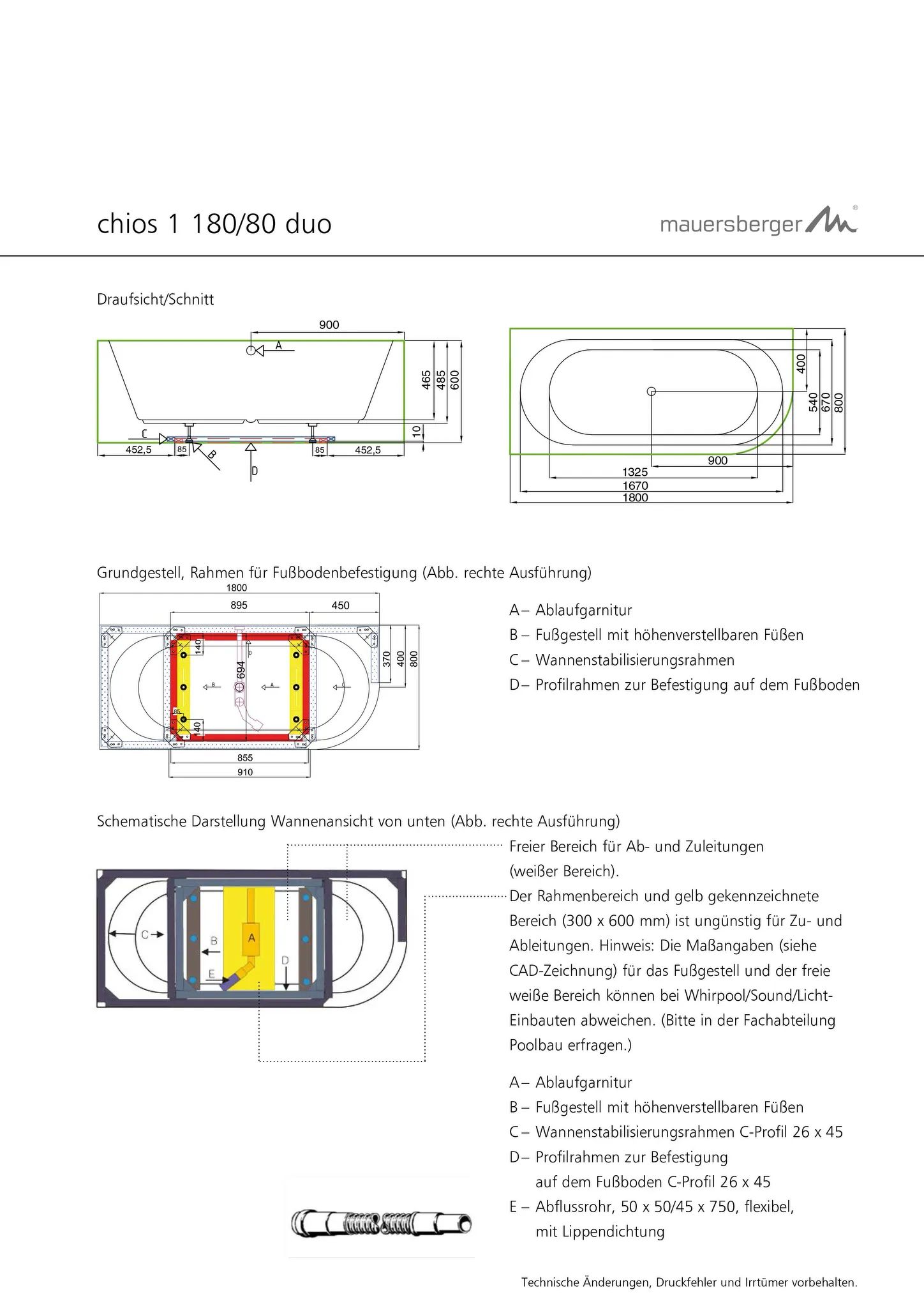 Mauersberger Badewanne „chios 1 duo“ 1800 × 800 mm, links in Weiß