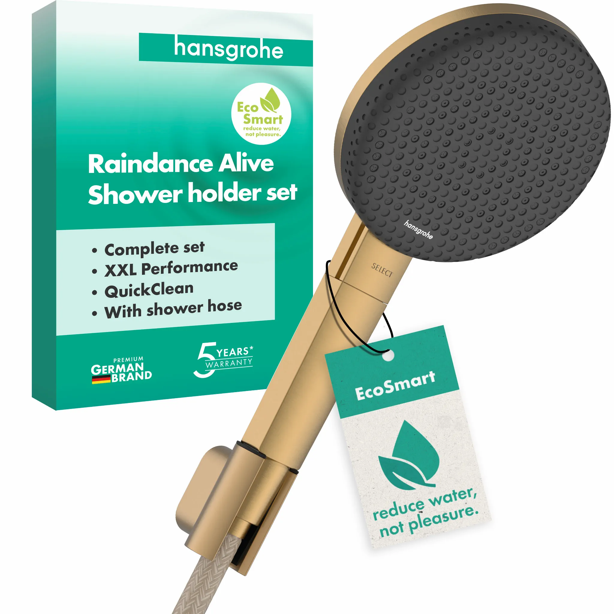 Hansgrohe Raindance Alive Select S Brausehalterset 125 3jet EcoSmart mit Designflex Textilbrauseschlauch 160 cm, Brushed Bronze Hansgrohe Raindance Alive Select S Brausehalterset 125 3jet EcoSmart mit Designflex Textilbrauseschlauch 160 cm, Brushed Bronze
