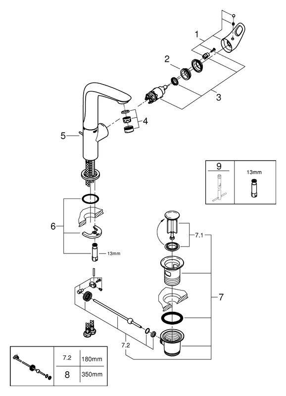 Einhand-Waschtischbatterie Eurostyle 23569_3, L-Size, Einlochmontage, offener Metall-Hebelgriff, Zugstangen-Ablaufgarnitur 1 1/4'', chrom