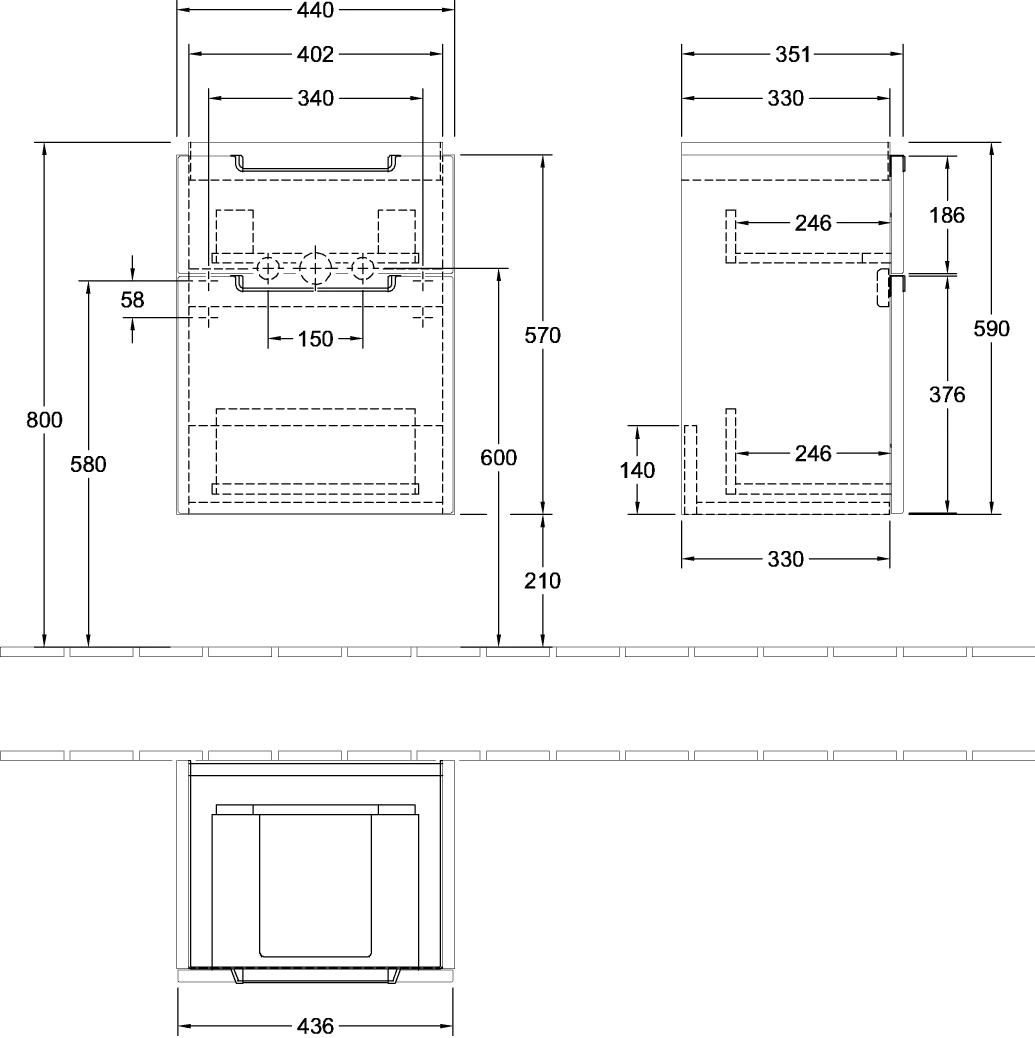 Villeroy & Boch Waschbeckenunterschrank Subway 2.0, Arizona Oak, 440 x 352 mm, Höhe 590 mm, mit SoftClosing, 2 Auszüge