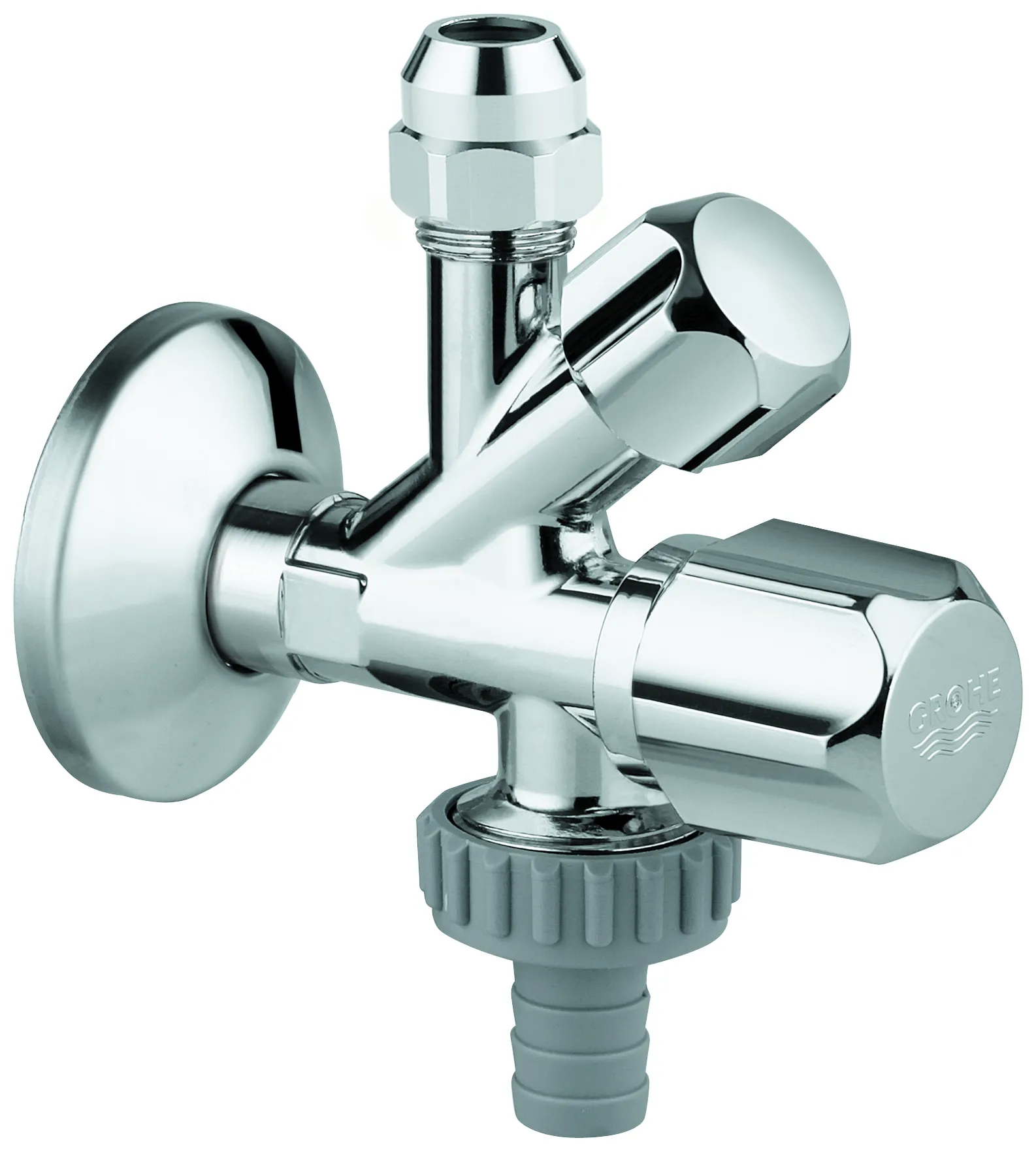 Original WAS Kombi-Eckventil 22036, selbstdichtendes Anschlussgewinde, Wandanschluss 1/2″, Abgang 3/8″, Abgang 3/4" mit Schlauchanschluss, Quetschverschraubung ⌀ 10 mm Original WAS Kombi-Eckventil 22036, selbstdichtendes Anschlussgewinde, Wandanschluss 1/2″, Abgang 3/8″, Abgang 3/4" mit Schlauchanschluss, Quetschverschraubung ⌀ 10 mm