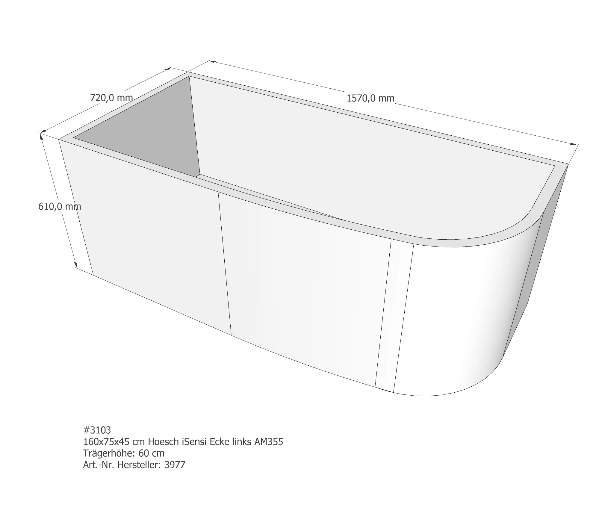 Badewannenträger passend für Hoesch iSensi links 160 × 75 × 45 cm Badewannenträger passend für Hoesch iSensi links 160 × 75 × 45 cm