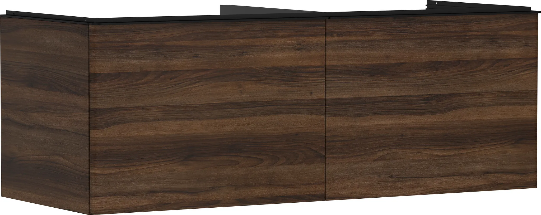 Xelu Q Waschtischunterschrank Nussbaum Dunkel 1360/550 mit 2 Schubkästen für Konsolen mit Aufsatzwaschtisch geschliffen Chrom