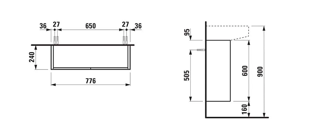 Laufen Waschtischunterbau „SONAR“ 240 × 600 × 775 mm Kupfer