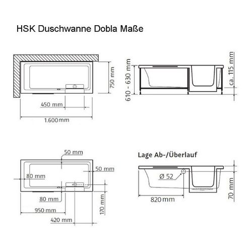 HSK Duschbadewanne „Dobla“ 160 × 75 cm HSK Duschbadewanne „Dobla“ 160 × 75 cm