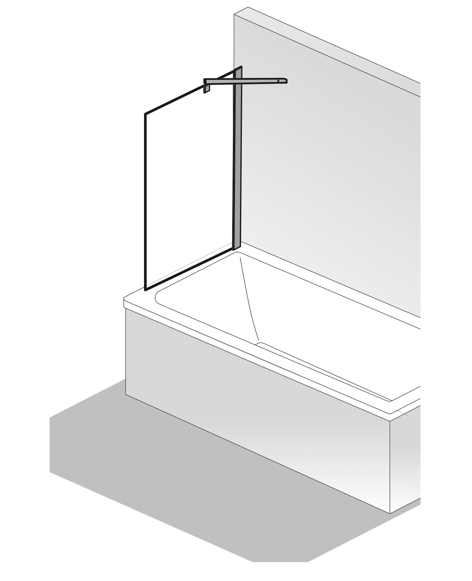 HSK gerahmte Seitenwand für Badewannenaufsatz „Favorit Nova“ 75 × 140 cm in Glas Klar hell, Profile Alu Silber-matt, 