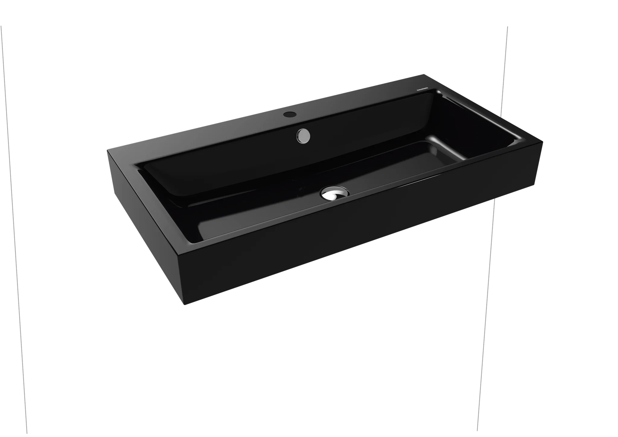 Kaldewei PURO Wandwaschtisch, schwarz, 900x460 mm, 120 mm Randhöhe, mit 1er Hahnlochbohrung und Überlaufgarnitur chrom