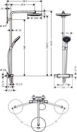 Showerpipe Raindance Select weiss/chrom mit Kopfbrause S 240 2jet