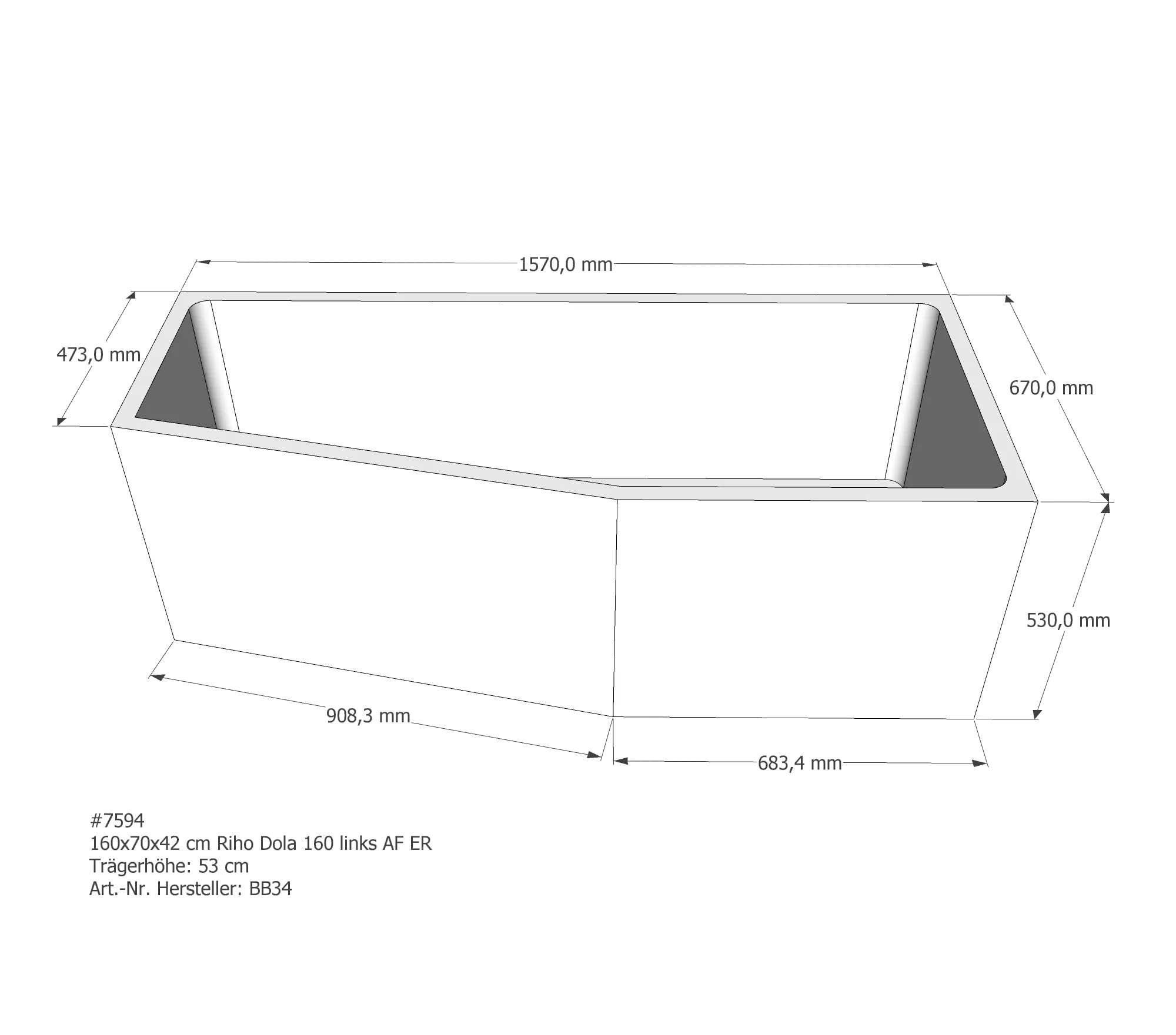 Badewannenträger passend für Riho Dola links 160 × 70 × 42 cm Badewannenträger passend für Riho Dola links 160 × 70 × 42 cm