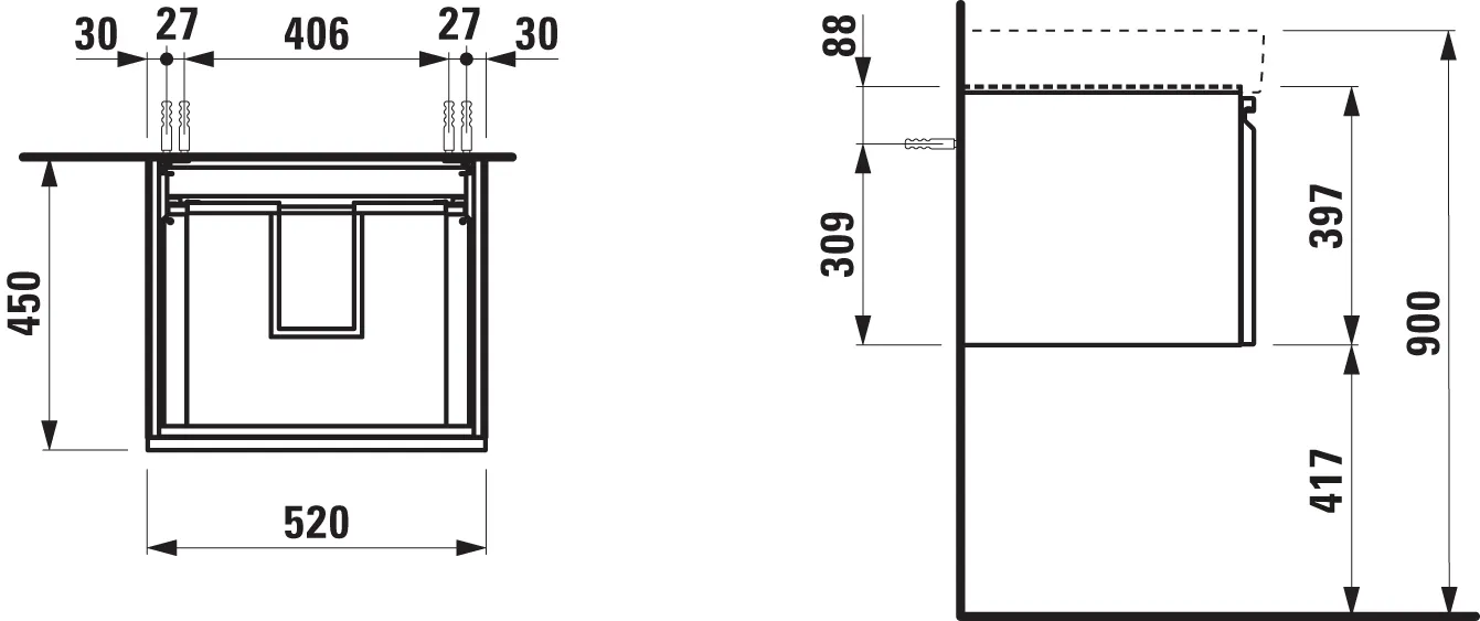 Laufen Waschtischunterbau „PRO S“ 520 × 397 × 450 mm Eiche hell