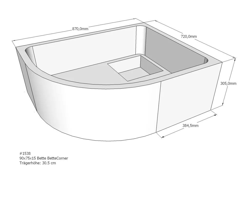 Duschwannenträger passend für Bette 120 × 70 × 2,5 cm