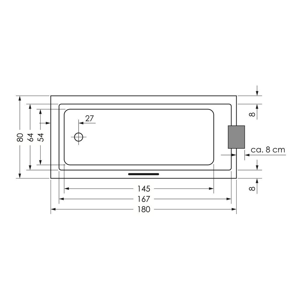 repaBAD Badewanne „Genf Mono“ rechteck 1800 × 800 mm, Fußablauf in Weiß