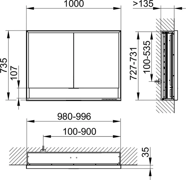 KEUCO ROYAL LUMOS Spiegelschrank Wandeinbau 2-türig kurze Tür silber-eloxiert KEUCO ROYAL LUMOS Spiegelschrank Wandeinbau 2-türig kurze Tür silber-eloxiert