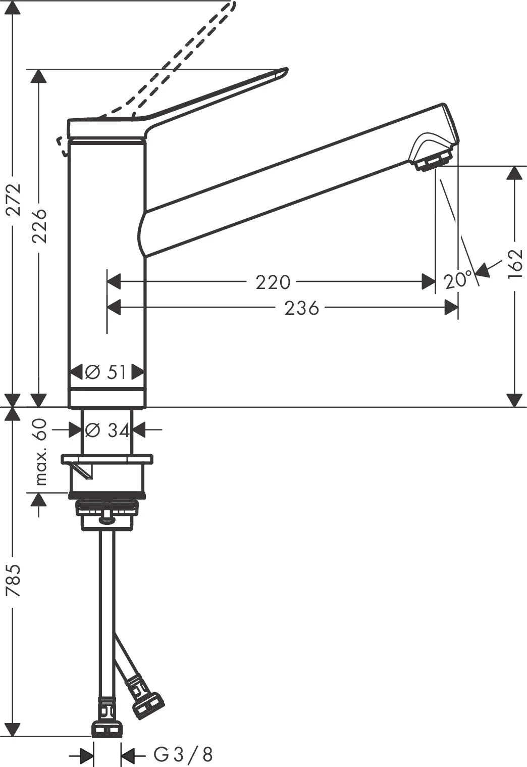 Hansgrohe Zesis M33 Einhebel-Küchenmischer 160, Vorfenstermontage, 1jet Chrom