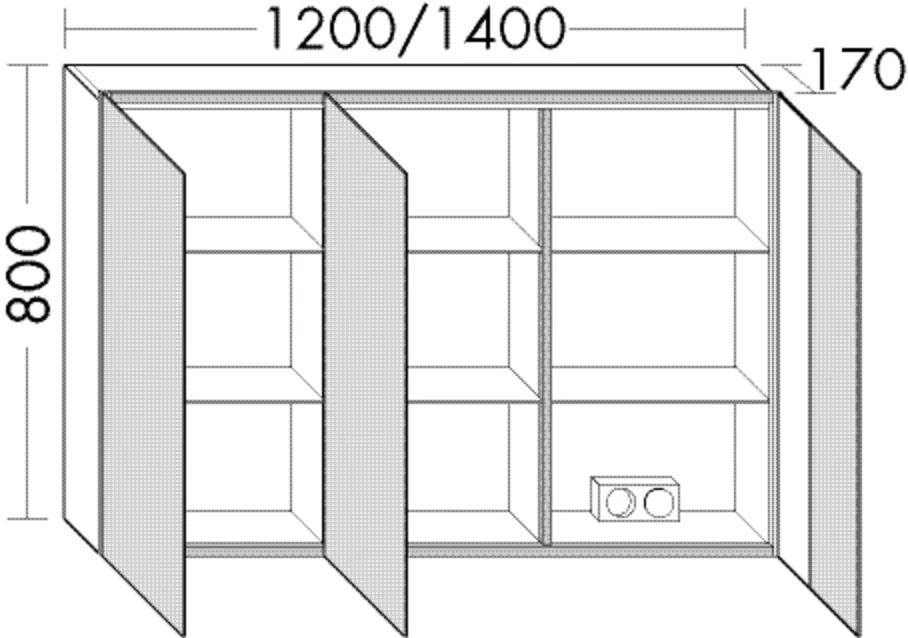 Spiegelschrank RL30 von burgbad - 170x1400x800 mm, beidseitig verspiegelt, indirekte LED-Beleuchtung 4000 K, Korpus innen Weiß/Anthrazitgrau