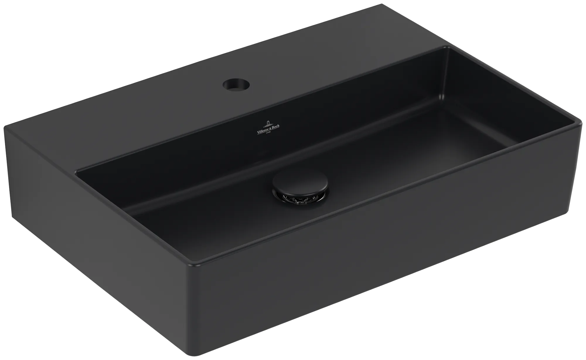 Villeroy & Boch Wandwaschtisch aus TitanCeram geschliffen „Memento 2.0“ 600 × 420 × 135 mm, mit Hahnlochbohrung, Hahnlochposition mittig in Pure Black Villeroy & Boch Wandwaschtisch aus TitanCeram geschliffen „Memento 2.0“ 600 × 420 × 135 mm, mit Hahnlochbohrung, Hahnlochposition mittig in Pure Black