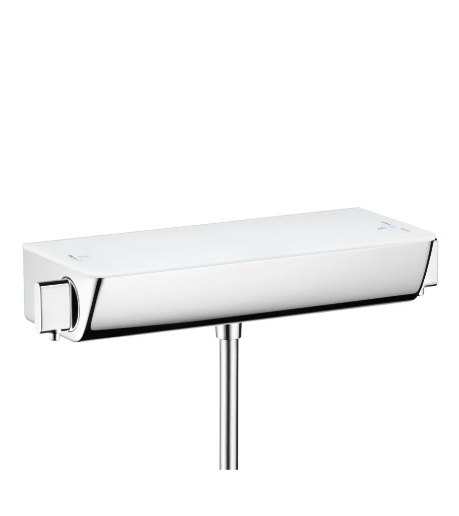 Hansgrohe Ecostat Select Brausethermostat Aufputz Chrom, DN15, 1 Verbraucher, Sicherheitssperre bei 40°C, einstellbare Temperaturbegrenzung, isolierte Wasserführung, Rückflussverhinderer, Schalldämpfer, Ablage aus Sicherheitsglas mit Spiegelglasoberfläch