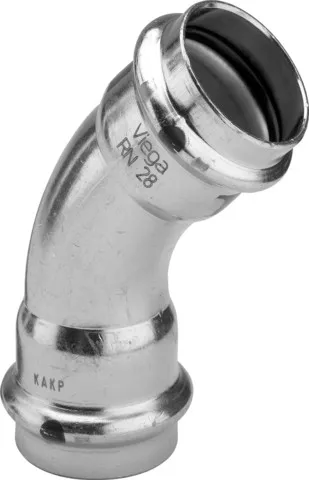 „Prestabo“ 45°-Bogen mit 2 Muffen 54 mm „Prestabo“ 45°-Bogen mit 2 Muffen 54 mm