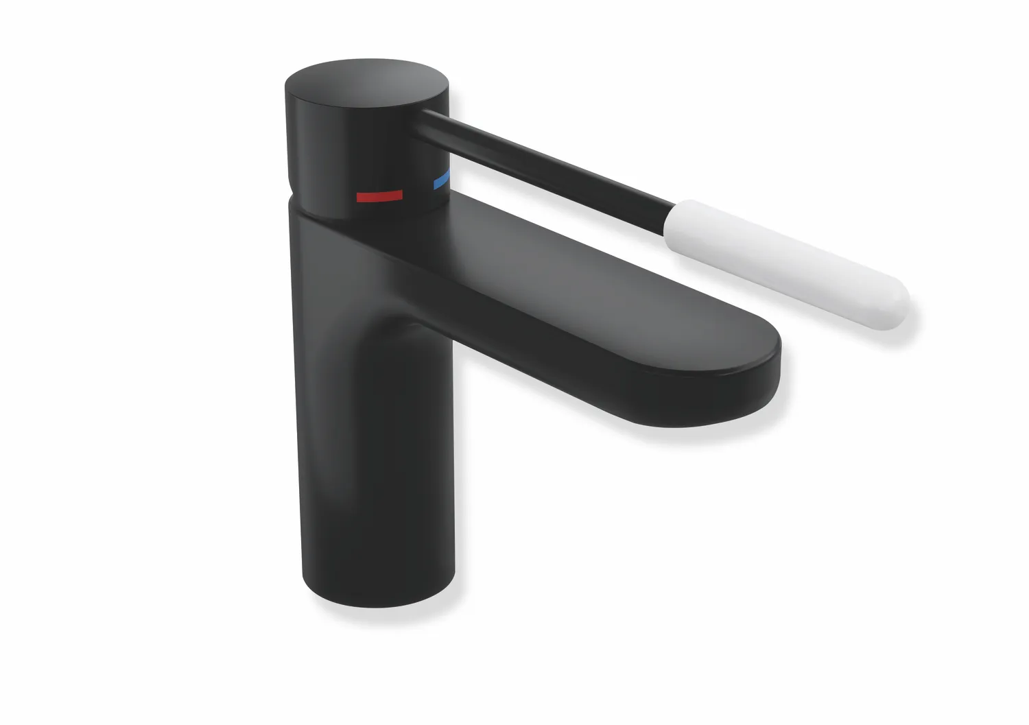 Einhebel-Waschtischmischer, schwarz pulverbeschichtet, rund, mit langem, farbigem Griffelement aus Polyamid, in Farbe CV (schwarz tiefmatt-schwarz matt (90)) Einhebel-Waschtischmischer, schwarz pulverbeschichtet, rund, mit langem, farbigem Griffelement aus Polyamid, in Farbe CV (schwarz tiefmatt-schwarz matt (90))