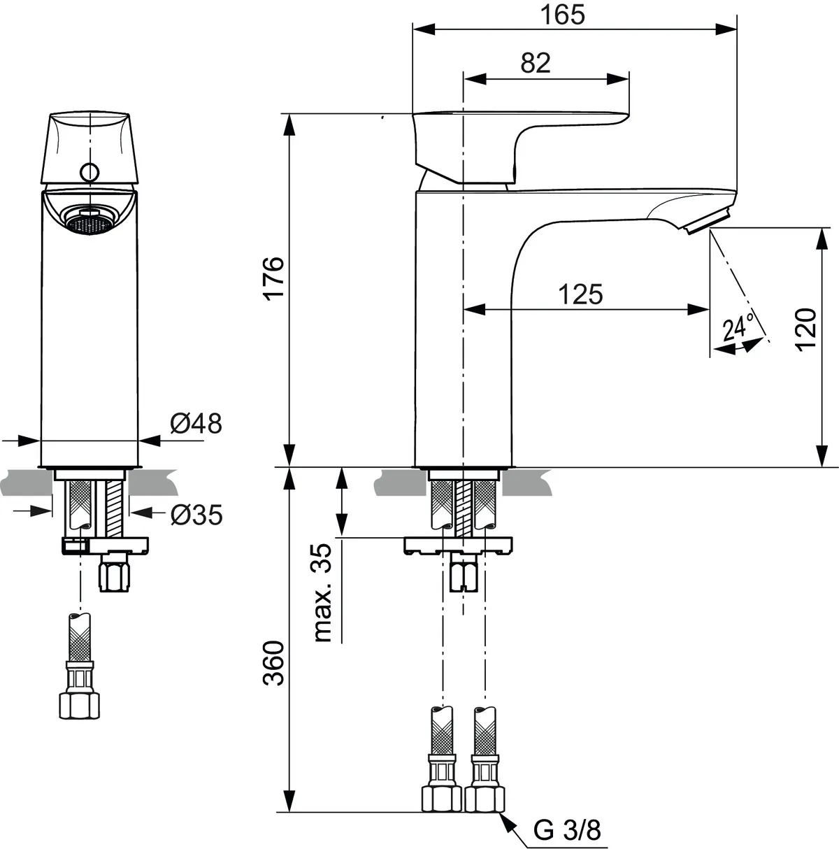 Waschtischarmatur Connect Air, Grande, 5l/min., ohne Ablaufgarnitur, Ausladung 125mm, Brushed Gold