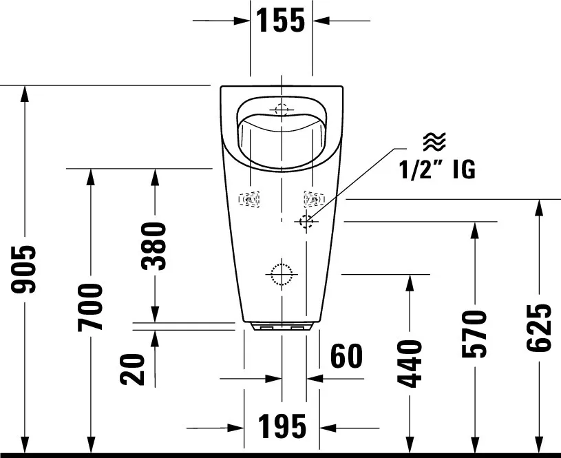 Urinal ME by Starck, Zulauf von hinten rimless, für Batterie, ohne Fliege, weiß Urinal ME by Starck, Zulauf von hinten rimless, für Batterie, ohne Fliege, weiß