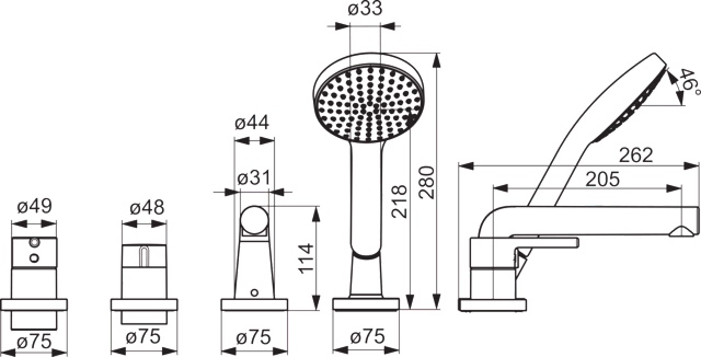 EHM Fertigmontageset für Wanne/Brause VANTIS Style 5471 Rosette rund 1-strahlig Ausladung 205 mm Chrom EHM Fertigmontageset für Wanne/Brause VANTIS Style 5471 Rosette rund 1-strahlig Ausladung 205 mm Chrom