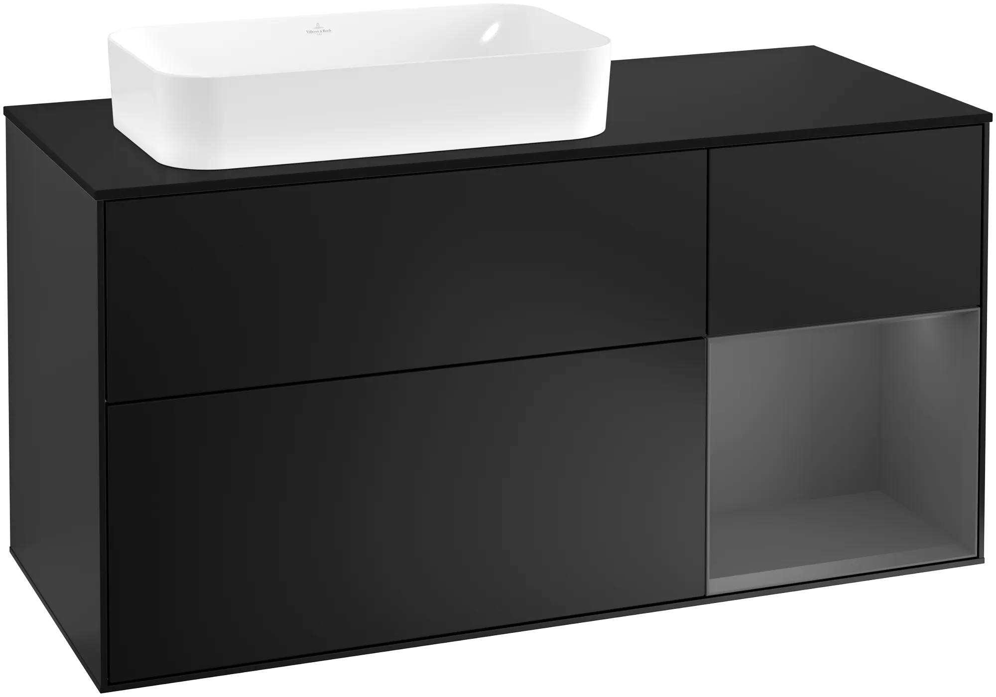 Villeroy & Boch Finion Waschbeckenunterschrank G28, 1200x603x501mm, Black Matt Lacquer / Anthracite Matt Lacquer / Glass Black Matt