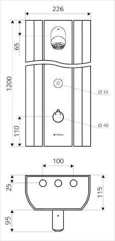Duschpaneel LINUS DP-C-T, Mischwasser, Thermostat, Elektronisch, Selbstschluss, 2 RFV, 2 Vorfilter, Manuelle thermische Desinfektion, Duschkopf Aerosolarm, 2x DN 15 G 1/2 AG, B 226 mm x H 1200 mm x T 115 mm, Aluminium gebürstet, eloxiert