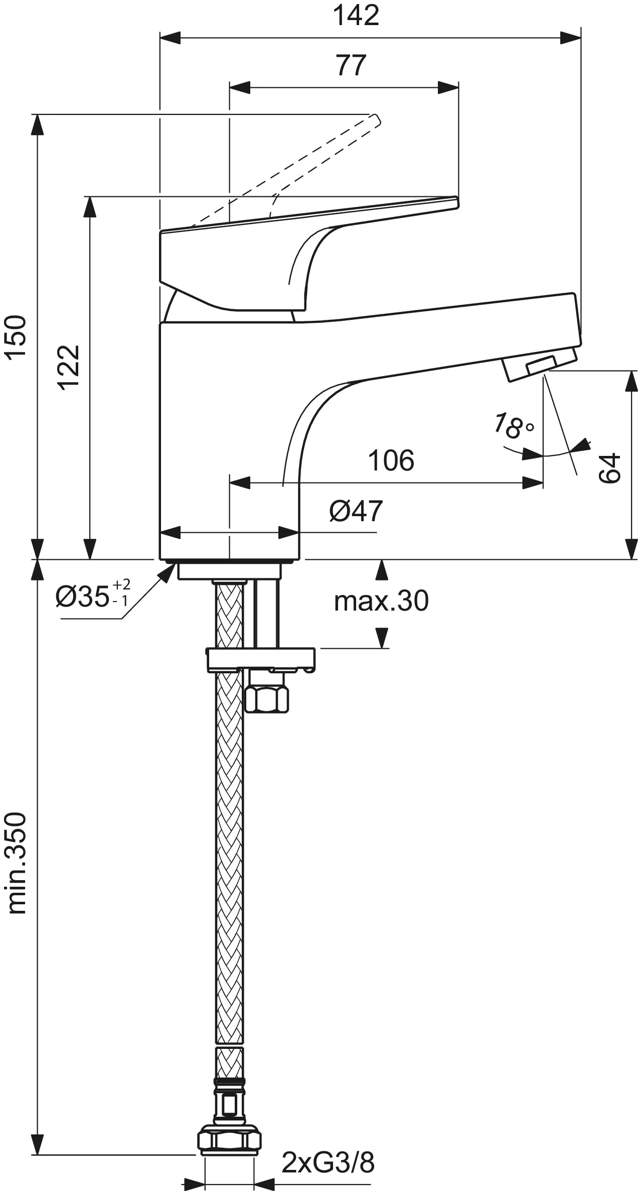 Ideal Standard Waschtischarmatur H60 Cerabase ohne Ablaufgarnitur, Ausladung 106mm, Chrom Ideal Standard Waschtischarmatur H60 Cerabase ohne Ablaufgarnitur, Ausladung 106mm, Chrom