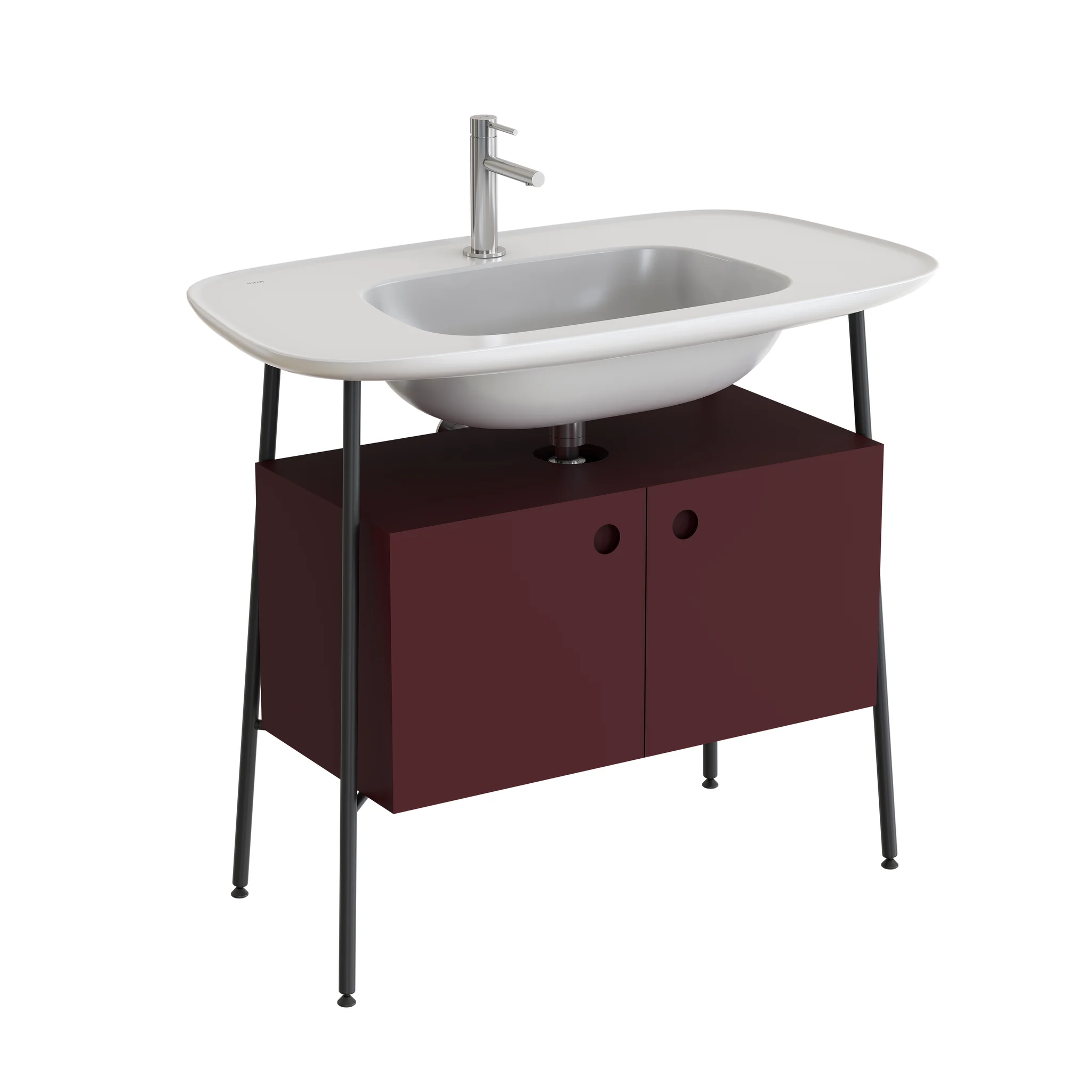 VitrA Plural Set 100 cm Waschtischunterbau mit 2 Türen Burgunderrot Matt / Weiß Hochglanz VitrA Plural Set 100 cm Waschtischunterbau mit 2 Türen Burgunderrot Matt / Weiß Hochglanz