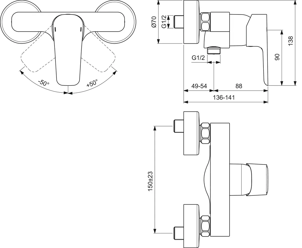 Brausearmatur Aufputz Ceraplan III, Ausladung 54mm, Chrom Brausearmatur Aufputz Ceraplan III, Ausladung 54mm, Chrom