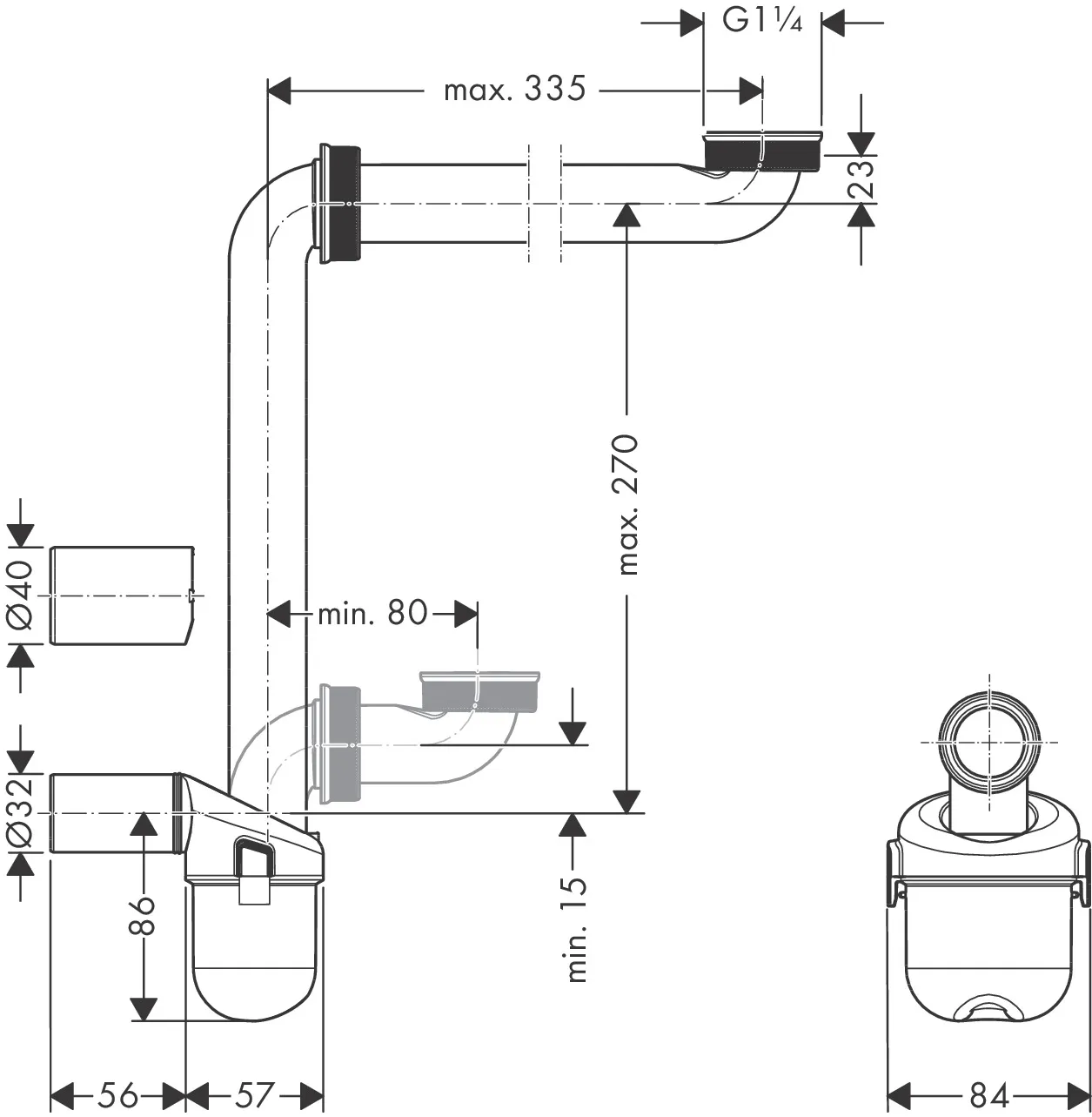 Hansgrohe Xevolos E Möbel Raumsparsiphon für Waschtisch 50 mm Hansgrohe Xevolos E Möbel Raumsparsiphon für Waschtisch 50 mm