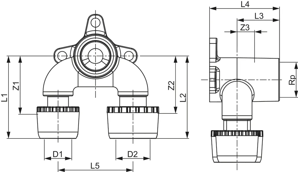 TECElogo-Ax U-Doppelwandscheibe reduziert Dimension 20 × Rp 1/2″ × 16, Siliziumbronze