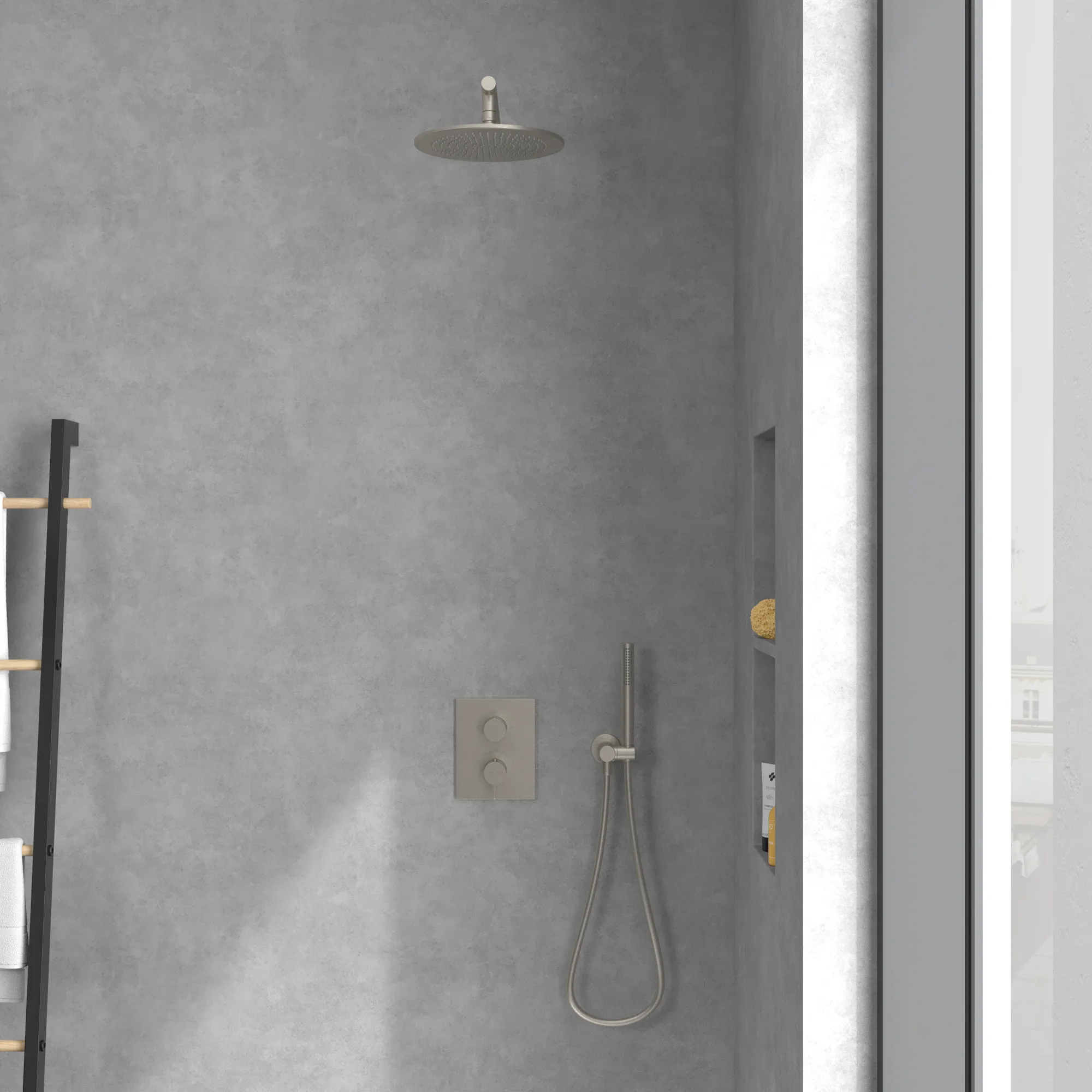 Villeroy & Boch Conum Unterputz-Thermostat, Brushed Nickel Matt, 190 mm Höhe, 150 x 45 x 190 mm, Laminarstrahl Villeroy & Boch Conum Unterputz-Thermostat, Brushed Nickel Matt, 190 mm Höhe, 150 x 45 x 190 mm, Laminarstrahl