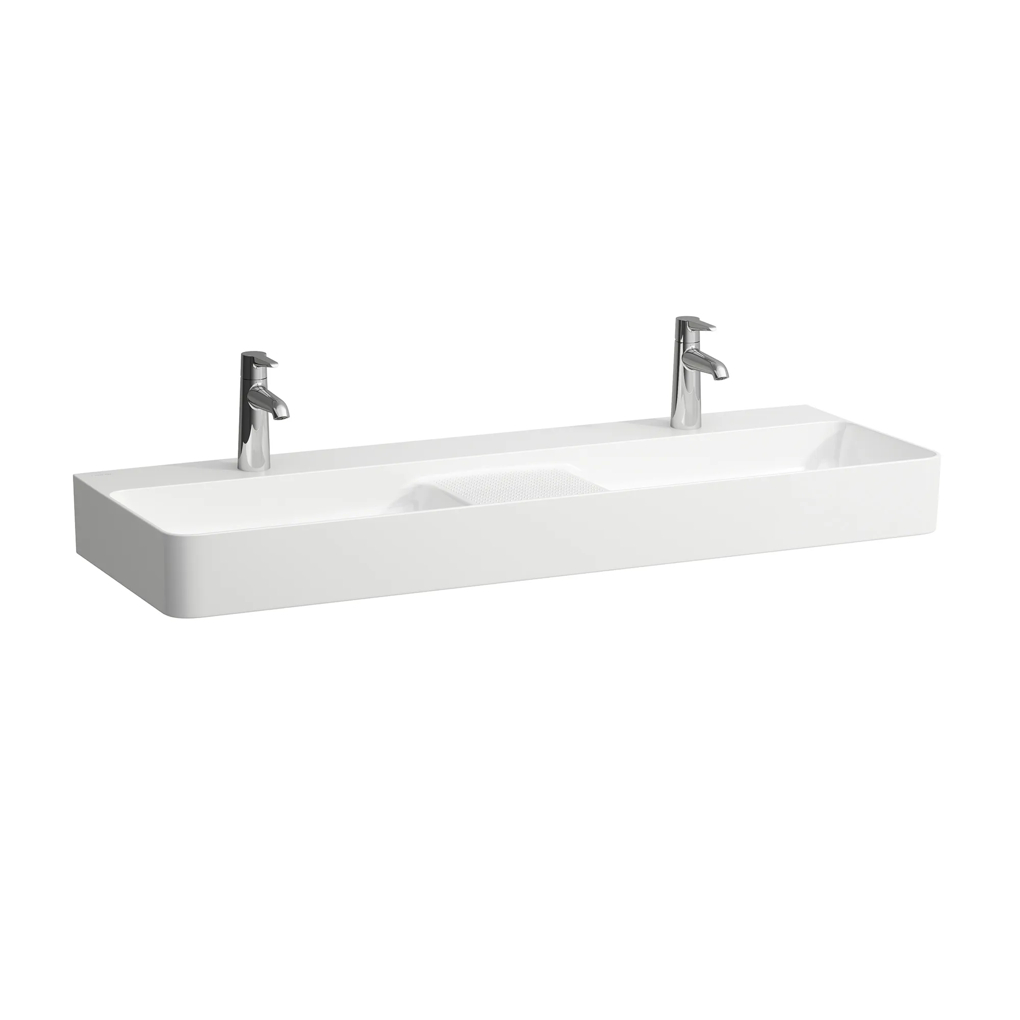Doppelwaschtisch VAL 420x12000x155x155 1 Hahnloch je Becken mit Überlauf semi-trockener Bereich zwischen den Becken weiß Doppelwaschtisch VAL 420x12000x155x155 1 Hahnloch je Becken mit Überlauf semi-trockener Bereich zwischen den Becken weiß