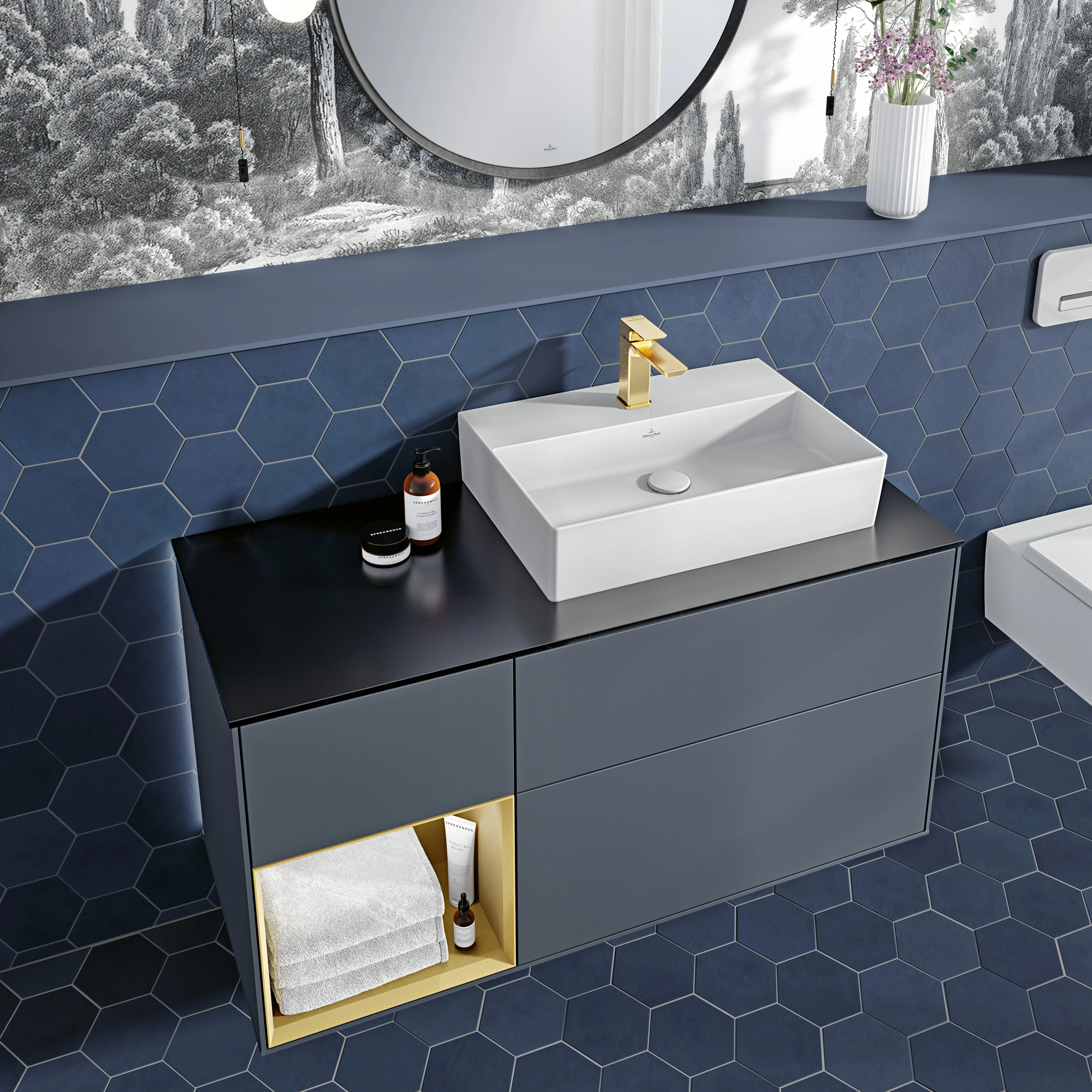 Villeroy & Boch Wandwaschtisch aus TitanCeram geschliffen „Memento 2.0“ 600 × 420 × 135 mm, mit Hahnlochbohrung, Hahnlochposition mittig in Stone White