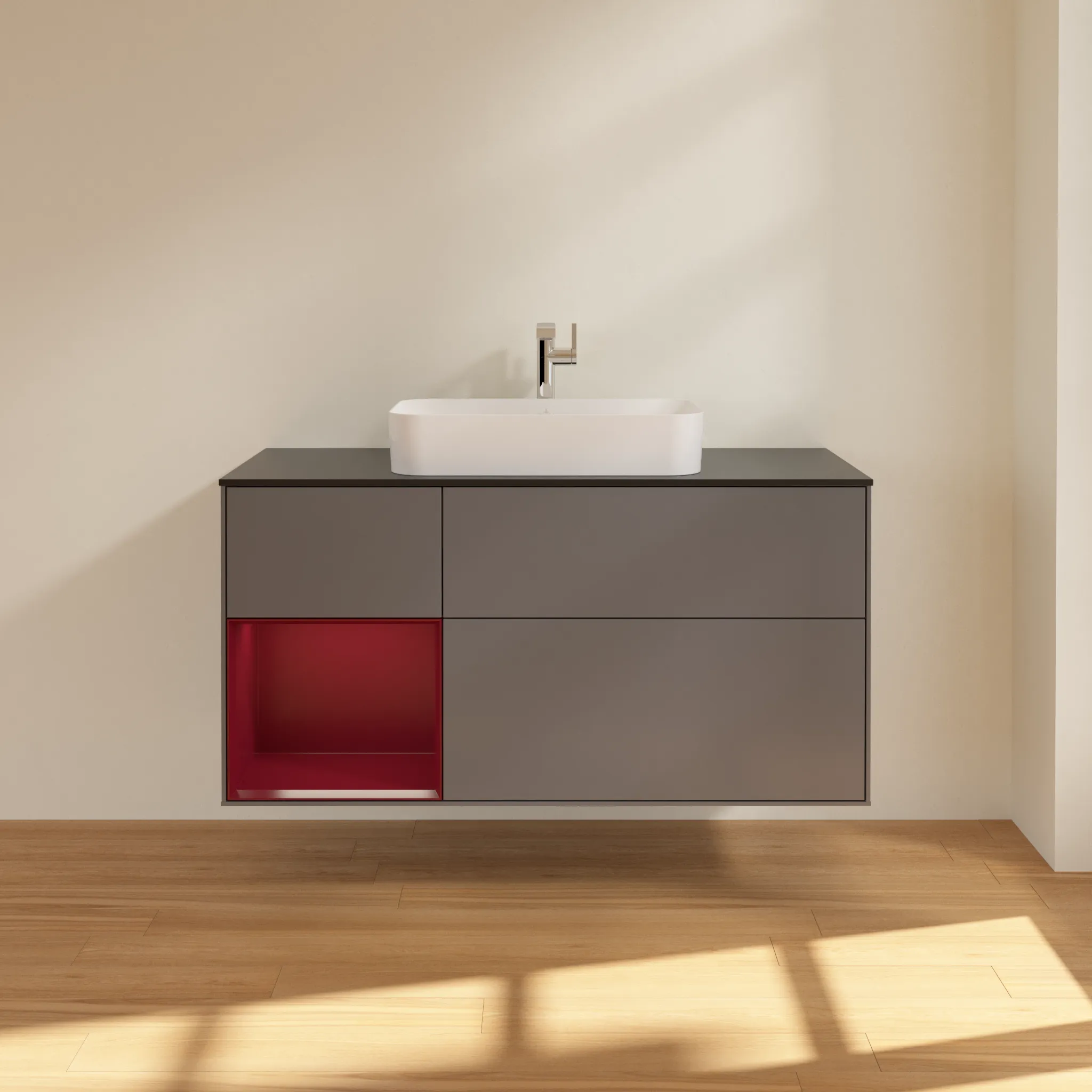 Villeroy & Boch Waschtischunterschrank „Finion“ für Schrankwaschtisch 1200 × 603 × 501 mm Anthracite Matt Lacquer, mit Hahnlochbohrung, für Becken mittig Villeroy & Boch Waschtischunterschrank „Finion“ für Schrankwaschtisch 1200 × 603 × 501 mm Anthracite Matt Lacquer, mit Hahnlochbohrung, für Becken mittig