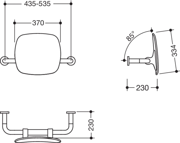 Rückenstütze BS Fb 90, WA 230mm Wandmontage reinweiß