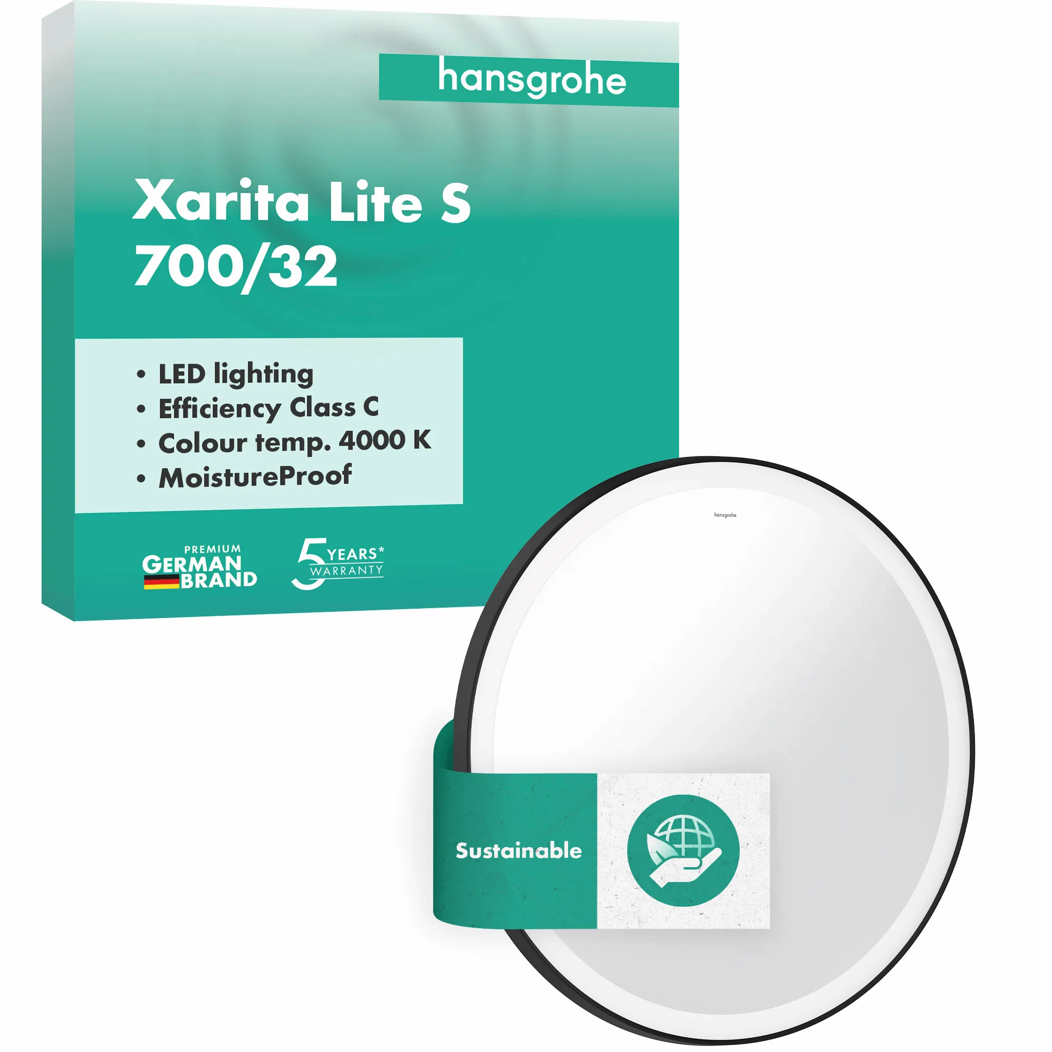 Hansgrohe Xarita Lite S Spiegel mit runder LED-Beleuchtung 700⁄30, Mattschwarz Hansgrohe Xarita Lite S Spiegel mit runder LED-Beleuchtung 700⁄30, Mattschwarz