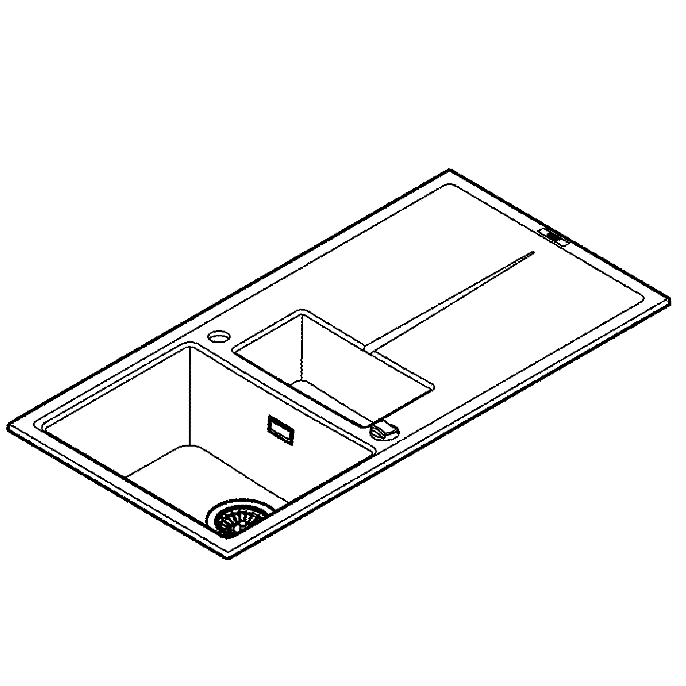 Kompositspüle K400 31642, mit Abtropffläche, Modell: K400 60-C 100/50 1.5 rev, Montageart: Standard-Einbauspüle, Maße: 1000 x 500 mm, 1 Becken: 335 x 420 x 205 mm, 0,5 Becken: 155 x 295 x 146 mm, granit schwarz