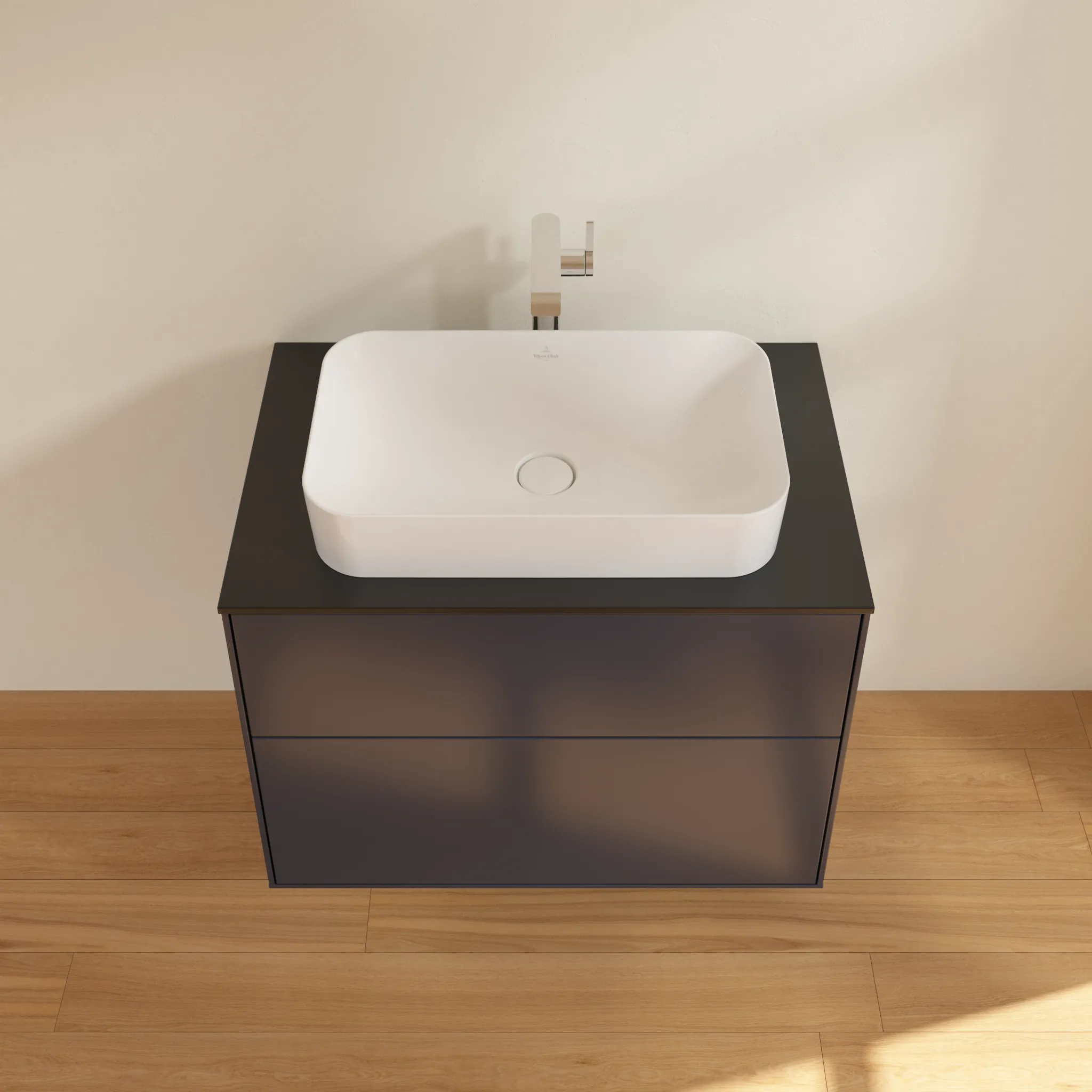 Villeroy & Boch Finion Waschbeckenunterschrank F22, 800 x 603 x 501 mm, Midnight Blue Matt Lacquer / Glass Black Matt